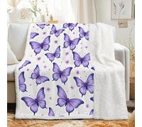 Couverture Sherpa à Motif Papillon 130x150 cm - Plaid Polaire Double Epaisseur Douillette et Chaud - Fleur Aquarelle Printemps Décoratif Plaid Canape pour Lit 1 Personne ou Canapé, G-549