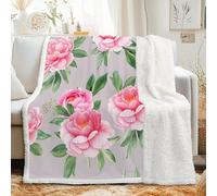 Couverture Sherpa à Motif Pivoine 70x100 cm - Plaid Polaire Double Epaisseur Douillette et Chaud - Feuilles Botanique Style Jardin Décoratif Plaid Canape pour Lit 1 Personne ou Canapé, G-537