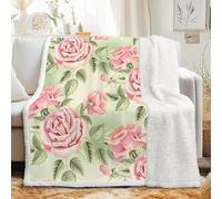 Couverture Sherpa à Motif Rose 130x150 cm - Plaid Polaire Double Epaisseur Douillette et Chaud - Feuilles Botanique Bouquet Décoratif Plaid Canape pour Lit 1 Personne ou Canapé, G-561