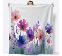 Couverture Sherpa Aquarelle pour Enfants et Adultes, Couverture Imprimée Fleurs Sauvages Roses Violettes Bleues Douce - Plaid Hypoallergénique Douillette pour Canapé Lit de Salon, 150 x 200 cm