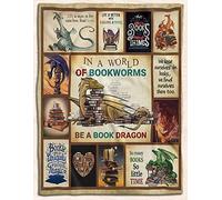 Couverture Sherpa Be A Book Dragon - In A World of Bookworms - Couverture douce et chaude pour canapé, chambre à coucher, canapé - Cadeau d'anniversaire et de Noël - Couverture pour les amateurs de