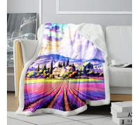 Couverture Sherpa, champs de lavande en Provence, France Couverture imprimée numériquement, couverture en peluche douce, pour enfants filles garçons couvertures toutes saisons 。 Taille : 150 x 200 cm