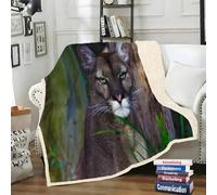 Couverture Sherpa Double Face Lion Brun - Plantes - Plaid Chaud pour Lit Simple ou Lit Double ou Canapé - Plaid Doux et Douillet 140 x 200 cm