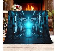 Couverture Sherpa XXL 180x200cm Espace GéOméTrique De Science-Fiction Chaud en Flanelle Polaire Résistante aux Plis Anti-décoloration Bleu Foncé Plaid pour Canapé d'Intérieur Bureau Pause Déjeuner
