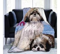 Couverture Shih Tzu, Shih Tzu maman et bébé chien Animal 3D impression polaire couverture en peluche, Flannelffy peluche douce et confortable couverture de couette cadeau pour les amoureux des animaux