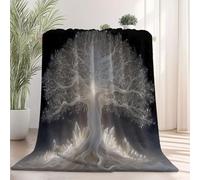 Couverture Style Fantastique Art de Cristal Arbre de Vie, Couverture en Flanelle Vert Foncé Plaid Doux Chaude Léger pour Canapé Lit Voyage Plaid Décorative pour Enfants Garçons Filles 70×100 cm