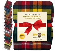 BRAW CLANS TARTANS Couverture 100 % pure laine pour lit - Chaude - 188 x 157 cm - Motif tartan jaune à franges - Douce - Confortable - Pour camping, pique-nique, voyage (Buchanan Modern)