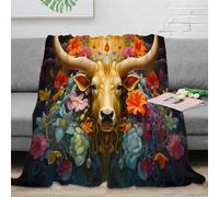 Couverture Taureau Imprimée 3D Microfibre Décoration Maison Couverture Crâne Animaux pour Canapé Cadeau 40x50(100x130cm)