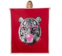 Couverture tigre 3D à bulles rose bonbon pour enfants, filles, garçons et adultes - Couverture pelucheuse moderne en Sherpa rouge pour décoration de fauteuil, canapé-lit, 152,4 x 203,2 cm