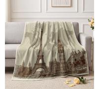 Couverture Tour Horloge Architecture 130x150 cm | Vintage Affiche conception Polaire douce et chaude pour canapé, lit, camping et voyages