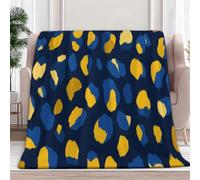 Couverture Toutes Saisons 130 x 150 cm, Ultra Douce Flanelle Couverture Pois Irréguliers Bleus Et Jaunes Imprimer Plaid Douillet Art Abstrait pour Canapé-Lit Canapé Chaise Enfants Adultes