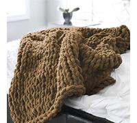 Couverture Tricotée Chenille Fil Tricoté à la main Couvre-lit Animaux Lit Chaise Canapé Bras Tricot Couverture Éparpillée Maison Décor Cadeau, Marron, 50x50cm