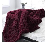 Couverture Tricotée Chenille Fil Tricoté à la main Couvre-lit Animaux Lit Chaise Canapé Bras Tricot Couverture Éparpillée Maison Décor Cadeau, Bordeaux, 50x50cm