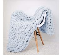 Couverture Tricotée Chenille Fil Tricoté à la main Couvre-lit Animaux Lit Chaise Canapé Bras Tricot Couverture Éparpillée Maison Décor Cadeau, Gris Clair, 50x50cm