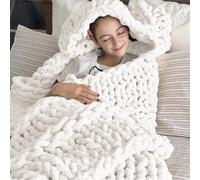 Couverture Tricotée Chenille Fil Tricoté à la main Couvre-lit Animaux Lit Chaise Canapé Bras Tricot Couverture Éparpillée Maison Décor Cadeau, Blanc, 50x50cm
