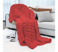 Couverture Tricotée Chenille Fil Tricoté à la main Couvre-lit Animaux Lit Chaise Canapé Bras Tricot Couverture Éparpillée Maison Décor Cadeau, rouge, 50x50cm