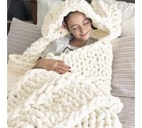 Couverture Tricotée Chenille Fil Tricotée à la main Couvre-lit Animaux Lit Chaise Canapé Bras Tricot Couverture Éparpillée Maison Décor Cadeau, blanc laiteux, 50x50cm