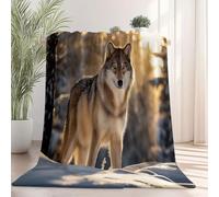 Couverture Ultra Douce en Flanelle Polaire 200 x 220 cm - Gris Jeté de Canapé Premium Imprimé, Plein air Nature Loup Sauvage idéale comme Couette Duvet Confortable et Bedspread