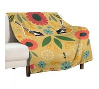 Couverture universelle pour canapé, chambre à coucher, motif mésange, rétro, 138 x 175 cm