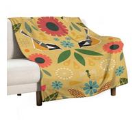 Couverture universelle pour canapé ou chambre à coucher Motif mésange de charbon rétro 130 x 175 cm