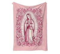 Couverture Vierge Marie - Jeté en peluche douce | 120 x 150 cm, couverture religieuse en flanelle chaude, jeté décoratif pour chambre à coucher, canapé, lit, canapé, appartement, dortoir, vacances