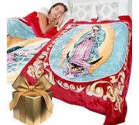 Couverture Vierge Marie pour grand lit de 2,4 kg - Polaire épaisse et confortable à 2 plis, chaude en vison coréen de Notre-Dame de Guadalupe - Couverture mexicaine douce de San Marcos, cadeau