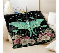 Couverture vintage imprimée papillon et mites, art de la nature mystique en flanelle, idéale pour la décoration de la maison et une utilisation en intérieur (04,75 x 100 cm)