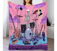 Couverture Violet Blanc Squelette Musical d'halloween,75X100Cm Personnages De Dessins Animés Polaire,Personnes Douce Et Chaude Moelleuse pour Enfants Garçons Et Filles,Décoration De La Maison