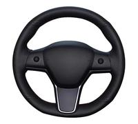 Couverture Volant Voiture pour Tesla pour Modèle 3 2015 2016 2017 2018 2019 2020 pour Modèle Y 2019 2020 Housse Volant Voiture Cuir Artificiel Noir Souple Cousu À La Main Housse Volant(Black Thread)