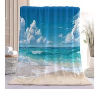 CouvertureNature 180 x 200 cm pour Adultes et Enfant | Bleu Ciel Plage Impression Couverture Polaire en Flanelle, Epaisse Doux Chaude Hiver Couverture de Lit Jeté de Canape