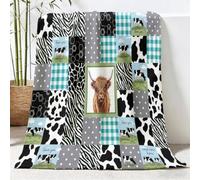 CouverturePatchwork Motif Vache Motif zèbre 200 × 220 cm Gris | douce et confortable, en peluche légère pelucheuse Style campagne Patchwork cadeau d'anniversaire pour lit femme homme