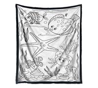 Couvertures à colorier pour adultes | Couvre-lit à faire soi-même sur le thème des animaux marins, 150 x 127 cm, couverture douce lavable pour adultes, femmes, adolescentes, lit, voyage, automne