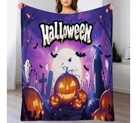 Couvertures Blanc Orange Fantôme Citrouille d'halloween en Flanelle Polaire Personnages De Dessins Animés Doux Et Chaude pour Chambre À Coucher,Salon Jeté De Canapé Lit Décorations,100X130Cm