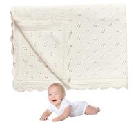 Couvertures cellulaires bébé, Couverture de Coton houstouflante à 32x39 Pouces, Couette bébé tricotée Blanche pour Filles Nouveau-nés, Couverture pour Le Nouveau-né