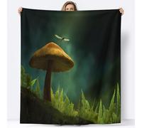 Couvertures Champignons Mousse de Fougère Libellules Chaud Cadeau, Plaid Canape Art Fantastique en Flanelle Épaisse Douce et Confortable - Couverture Lit Chaude pour Adulte et Enfant 100 x 130 cm