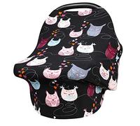 Couvertures d'allaitement, Fansu Multi-usages Coton Bébé Housse Elastique Canopy, Couverture Poussette, Housse d'allaitement, Coque auto pour bébé Housse de protection (Chouette noire)
