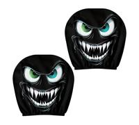 Couvertures d'asiffites drôles Halloween, 2 sets Big Eyes Auto Höckerschoner Protection et décoration, décoration de l'appui-tête élastique pour les conducteurs de passagers pour véhicules pour véhicu