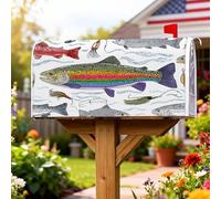 Couvertures de boîte aux lettres magnétiques pour pêche à la truite arc-en-ciel, style nautique, rustique, poisson rouge, multicolore, pour décoration de cour avant, 53,3 x 64,9 cm