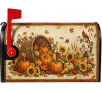 Couvertures de boîte aux lettres magnétiques rustiques pour récolte | Corne d'abondance en osier, enveloppes de boîte aux lettres, tournesols, cardinal rouge, feuillage d'automne