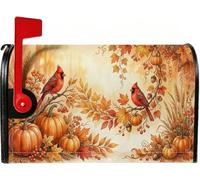 Couvertures de boîte aux lettres magnétiques sur le thème du cardinal et | Oiseaux rouges, couvercle de boîte aux lettres, citrouilles, feuillage de récolte, décoration extérieure rustique