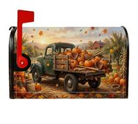 Couvertures de boîte aux lettres magnétiques vintage citrouilles camion | Camion vintage, enveloppes de boîte aux lettres, équipement de baseball, paysage rural, récolte d'automne