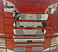 Couvertures de grille avant en acier inoxydable poli miroir décoration V8 pour SCANIA S 2016 + avec DRL