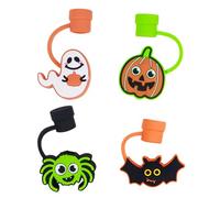 Couvertures de paille d'Halloween,Couvertures de paille d'Halloween - Toppers en paille de chauve-souris 4 pièces pour verres | Couvertures anti-poussière pour pailles fantômes araignée chauve-souris
