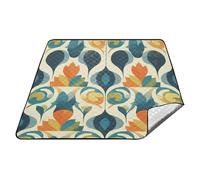 Couvertures de plage imperméables et résistantes au sable pour 4 à 6 adultes - Motifs géométriques rétro - Bleu et orange - Pour pique-nique