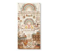 Couvertures de porte arc-en-ciel décoratives, éducatives fantaisistes d'animaux de la ferme, livres pour la rentrée du campus, pastel avec corde à suspendre, bannière de porte, décoration d'intérieur