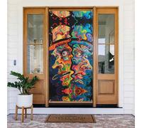 Couvertures de porte colorées avec visages psychédéliques, décoration de bannière de porte pour l'intérieur et l'extérieur, printemps, été, automne, hiver, Halloween, décorations de Noël