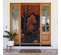 Couvertures de porte décoratives abstraites motif arbre d'automne orange brûlé n° 22 pour intérieur/extérieur, printemps, été, automne, hiver, Halloween, Noël, décorations d'intérieur