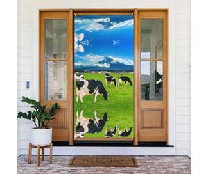 Couvertures de porte décoratives avec vue sur la montagne de vaches bergères - Décoration de bannière de porte pour intérieur et extérieur, printemps, été, automne, hiver, Halloween