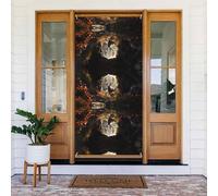 Couvertures de porte décoratives de cerf enchanté dans la grotte, décoration de bannière de porte pour l'intérieur et l'extérieur, printemps, été, automne, hiver, Halloween, décorations de Noël