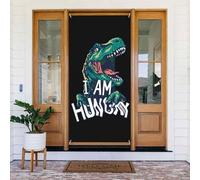 Couvertures de porte décoratives de dinosaures affamés, décoration de bannière de porte pour intérieur et extérieur, printemps, été, automne, hiver, Halloween, décorations de Noël